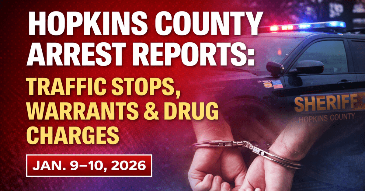 Hopkins County Arrest Reports: Traffic Stops, Warrants and Drug-Related Charges (Jan. 9–10, 2026)
