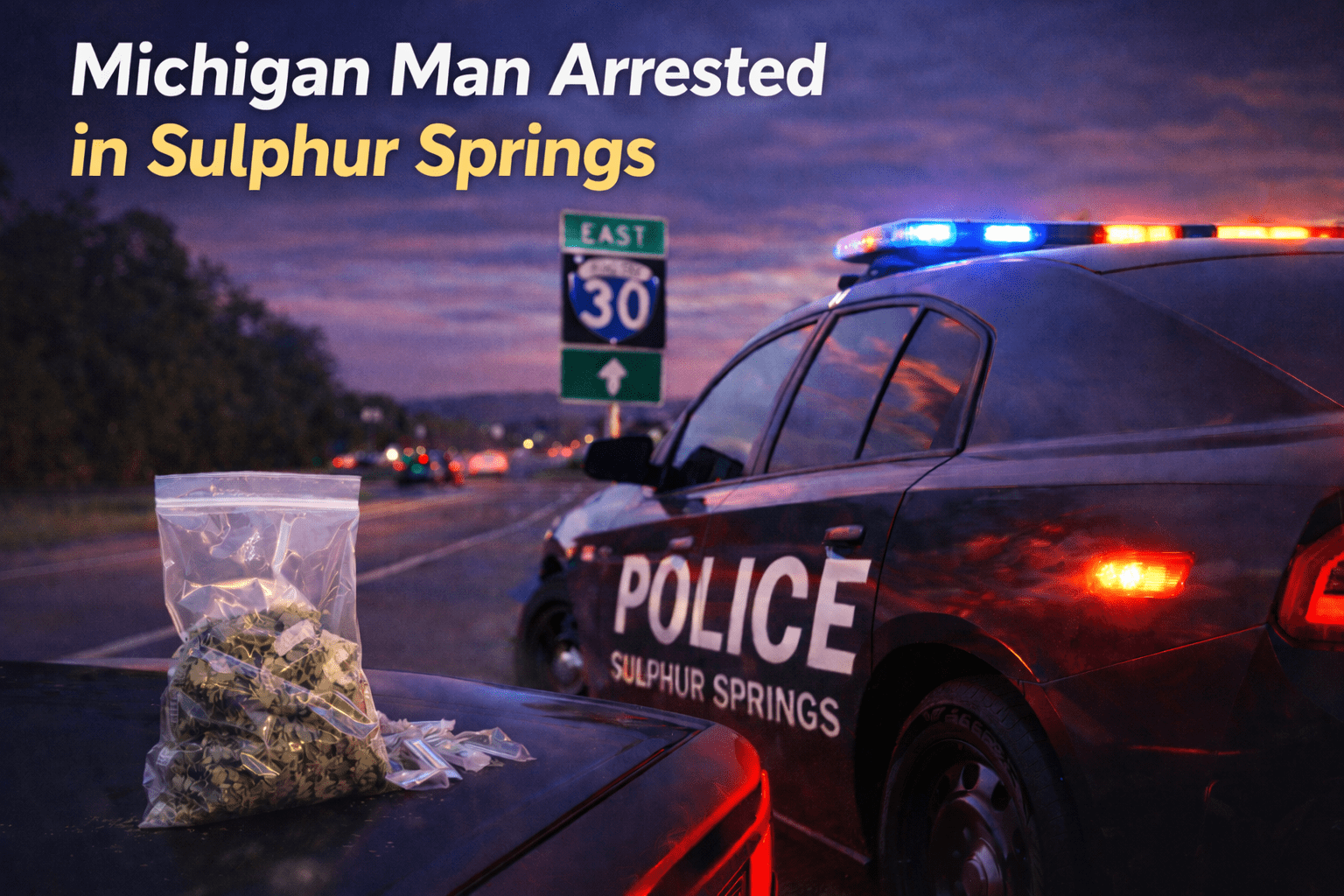 Sulphur Springs Police arrested a 26-year-old Michigan man after a traffic stop on I-30